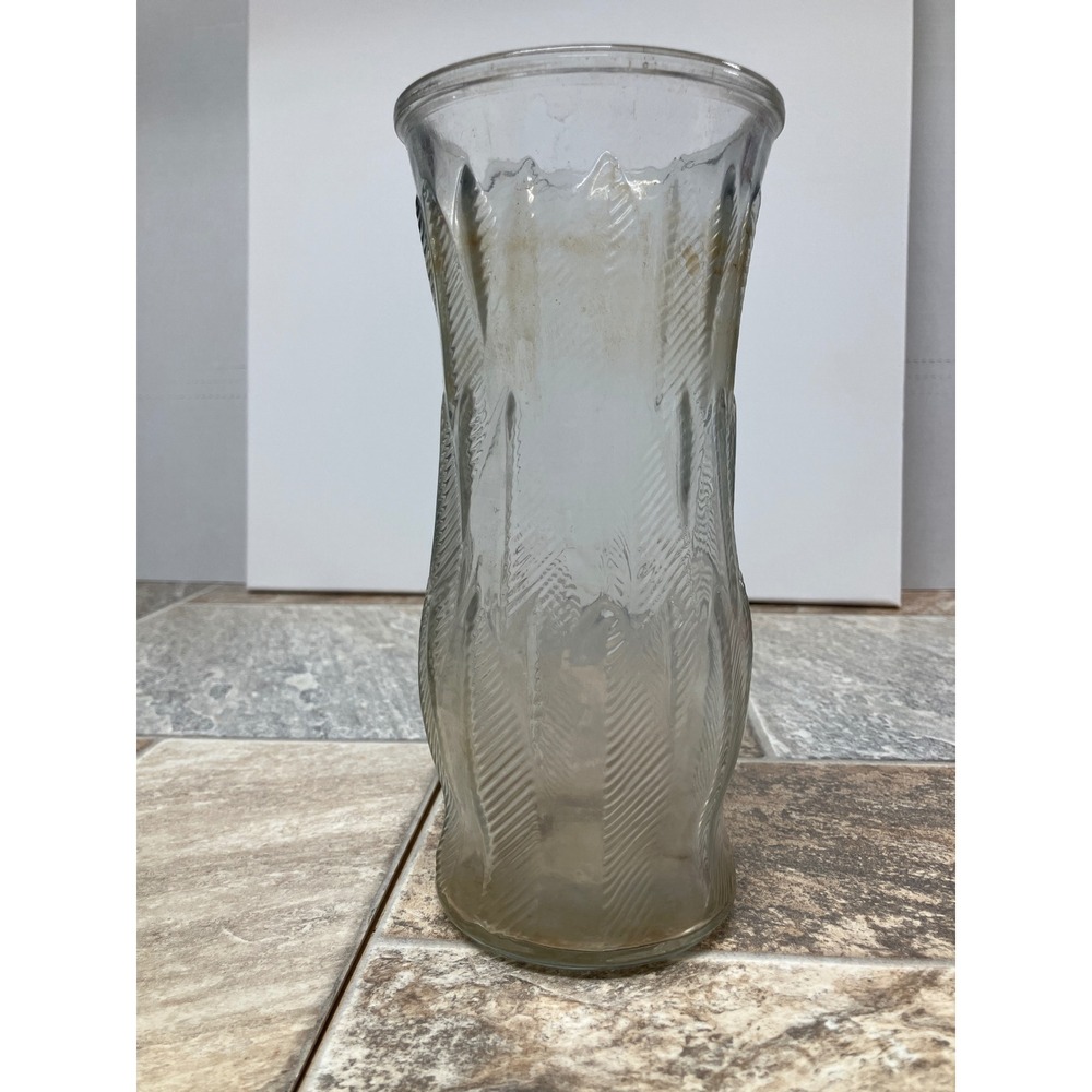 Vintage Clear Pressed Glass Wheat Pattern Flower Vase 9 Inch Flared Rim 33 Base